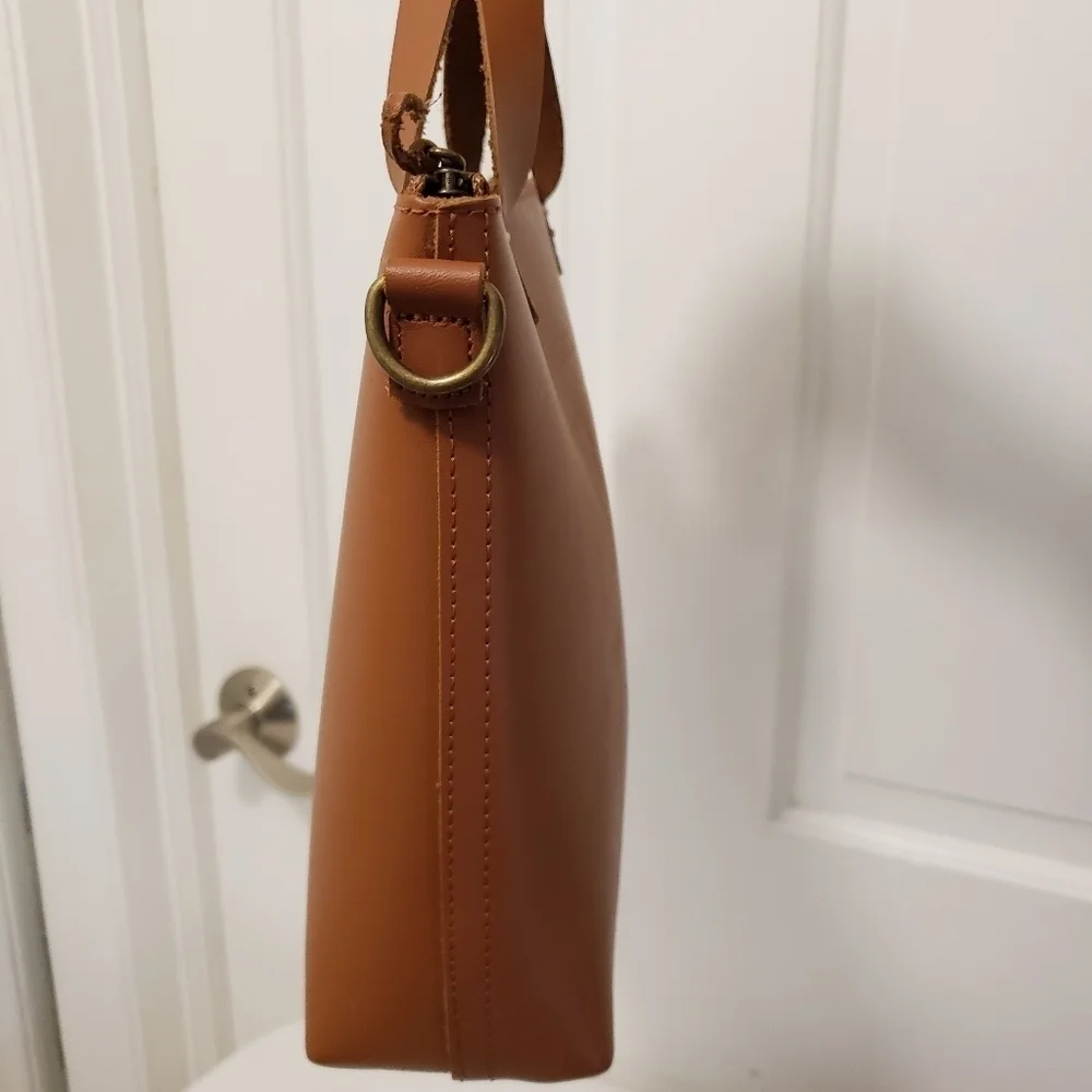 FEED Projects 50 Medium Sized Leather Satchel, Zip Close, Russet In Color